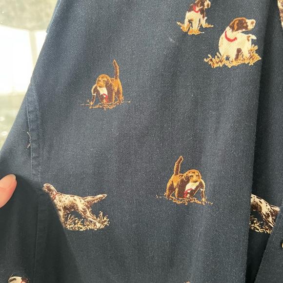 CLEARANCE Men’s Medium Columbia Navy Button Down Shirt With Hunting Dogs Print - Picture 11 of 12